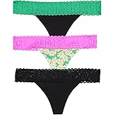 Bonds womens Underwear Thong Pack, Lace-top Icons Panties for Women, Stretchy Cotton-blend, Low-rise Underwear, 3-pack