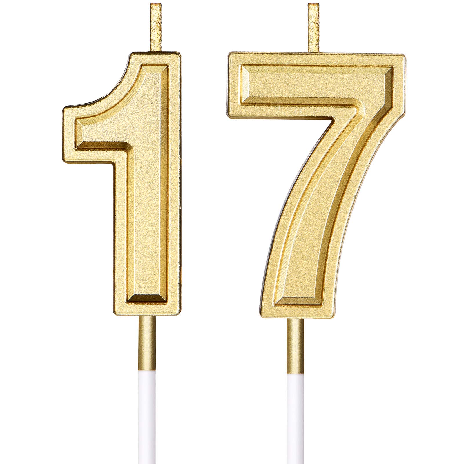 Nuanchu 17th Birthday Candles Cake Numeral Candles Happy Birthday Cake Candles Topper Decoration for Birthday Wedding Anniversary Celebration Favor, Gold