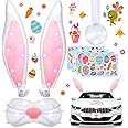 Frienda 4 Pieces Easter Car Rabbit Bunny Ears Decorations with LED Lights and 4 Sheets Rabbit Happy Easter Electrostatic Sticker for Auto Easter Party Decorations (Lovely Style)