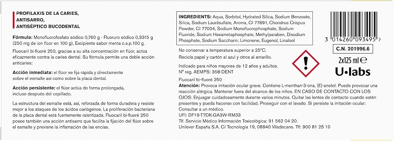 Bi-Fluoré 250mg pasta dental menta anticaries 2x125ml