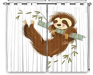 Sloth - Cortina de cocina con diseño de animales alegres con rama de