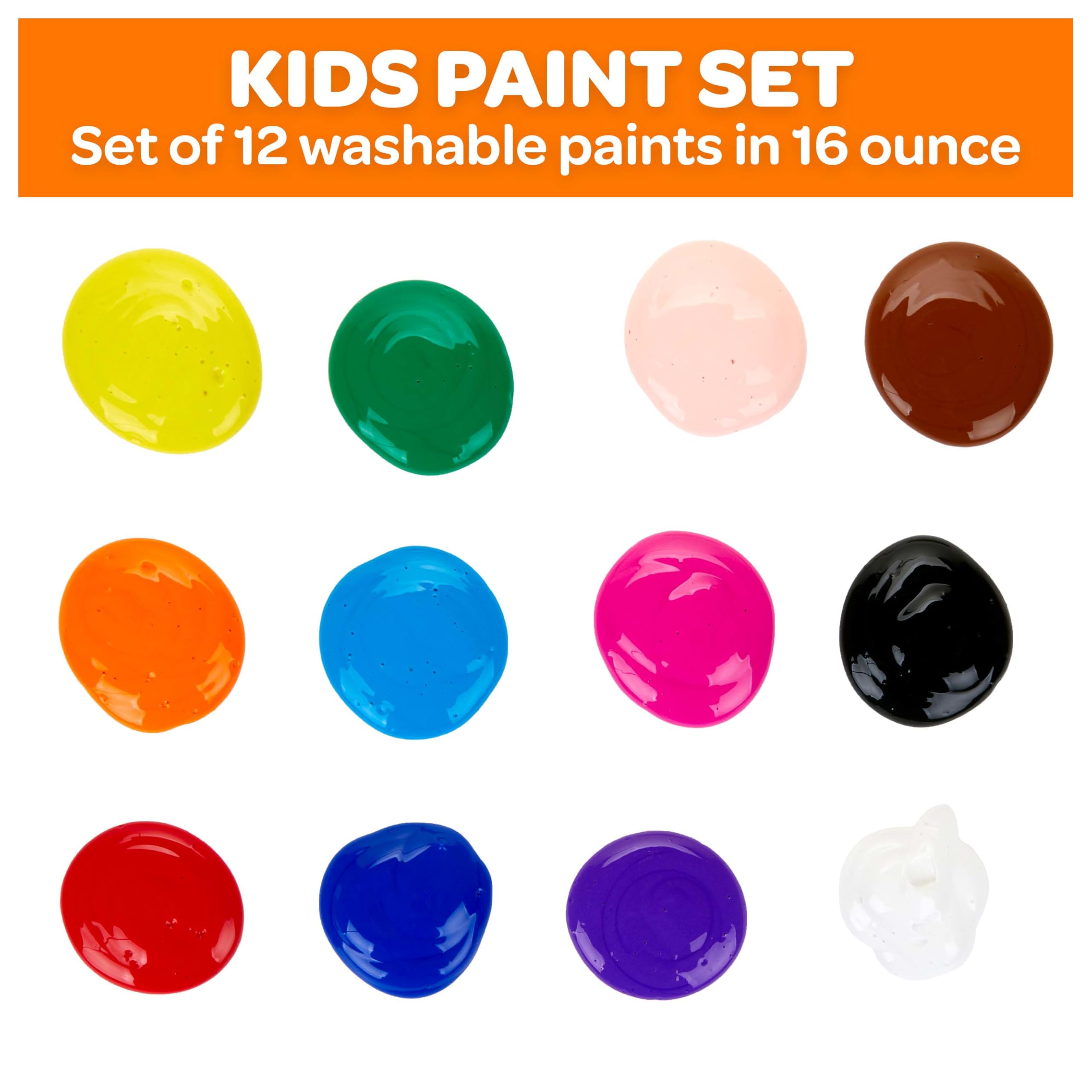 Crayola Washable Paint for Kids (12ct), Teacher Supplies, School Classroom Must Have, Bulk Paint Set, Nontoxic Kids Arts & Crafts Essentials, 16 Oz