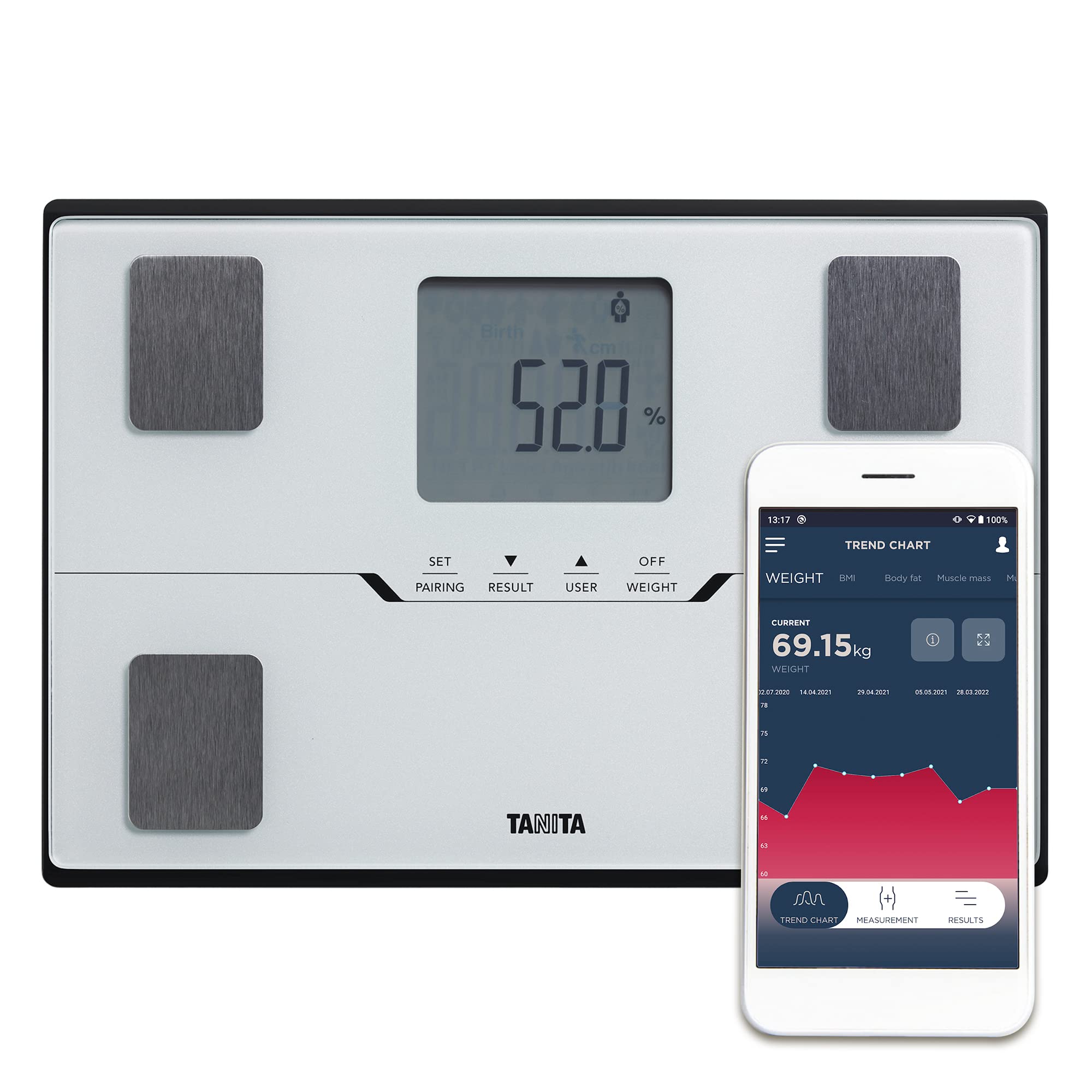 TANITA BC-401 Smart Scales for Body Weight and Fat | Compact Body Composition Scales with Bluetooth App | Family Digital Bathroom Scales for Fitness Tracking, BMR & Metabolic Age – White