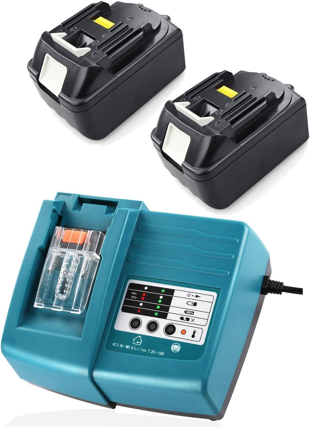 2x BL1415 Battery and DC18RA Charger for Makita194558-0 Lithium-Ion Battery 14.4 V/1.5 Ah Battery BL1415/194558-0 (2 x BL1840 plus DC18RA)
