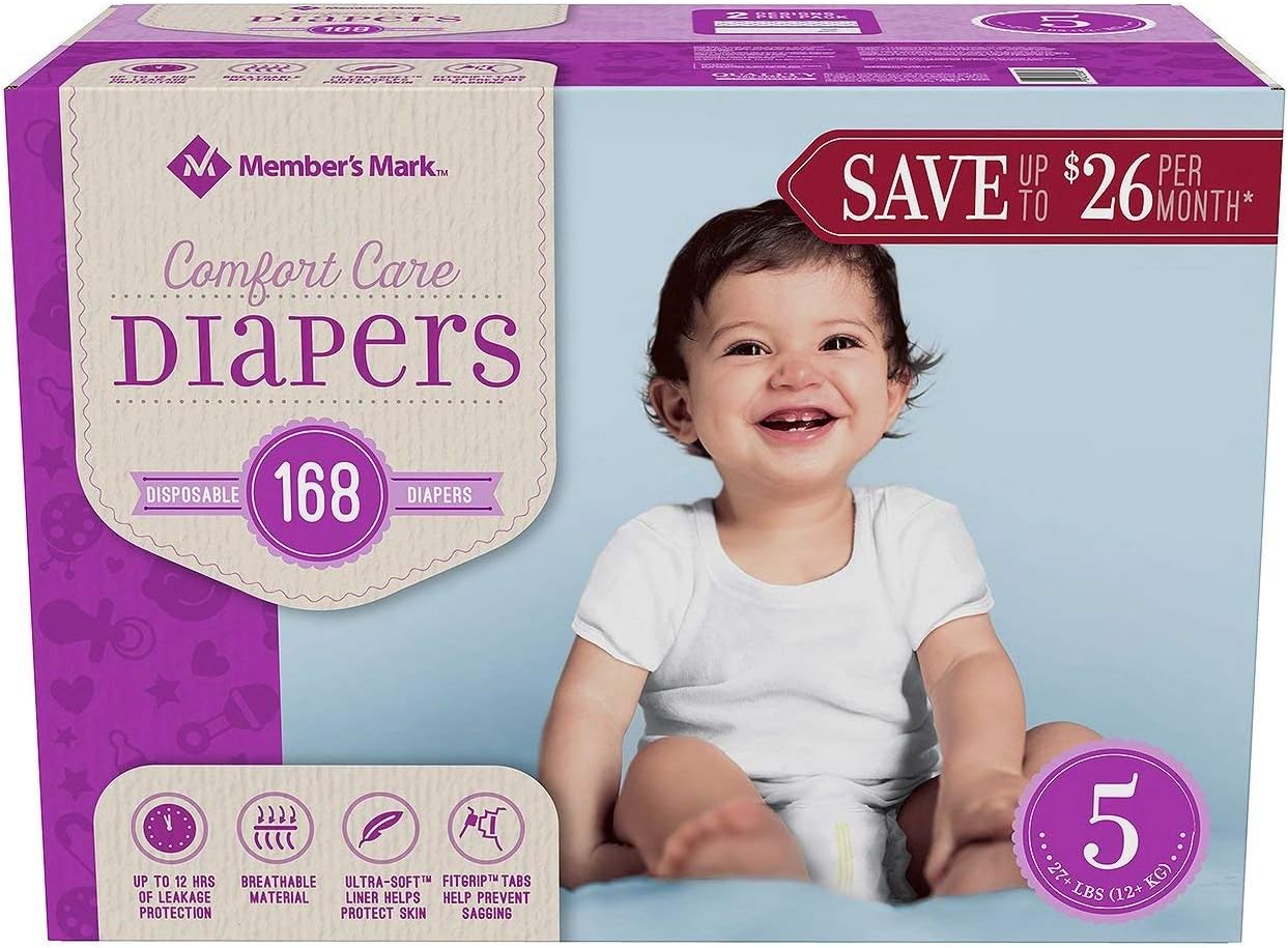Amazon Com Member S Mark Comfort Care Baby Diapers Size 5 168