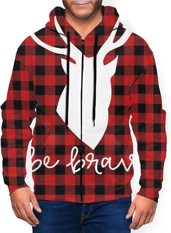 Amazon Co Jp 黒と赤の格子縞のムースバッファロー メンズ パーカー ファッション カーディガン キャップ付き カジュアルウェア ジッパー 服 ファッション小物
