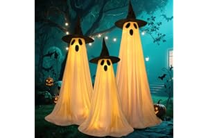 HUGSVIK 3 Pack Ghost Halloween Decorations Outdoor, Light Up Ghost Decorations with 8 Modes & Timer, Battery Operated Halloween Lights Ghost Decor Indoor Outdoor Room Front Yard, Porch, Haunted House Party