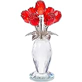 Movdyka Red Rose Crystal Flower Glass Roses Bouquet Gifts for Women Wife Mom Collectible Blown Glass Figurines Home Desk Decor Ornaments for Wedding Birthday Mothers Day Anniversary