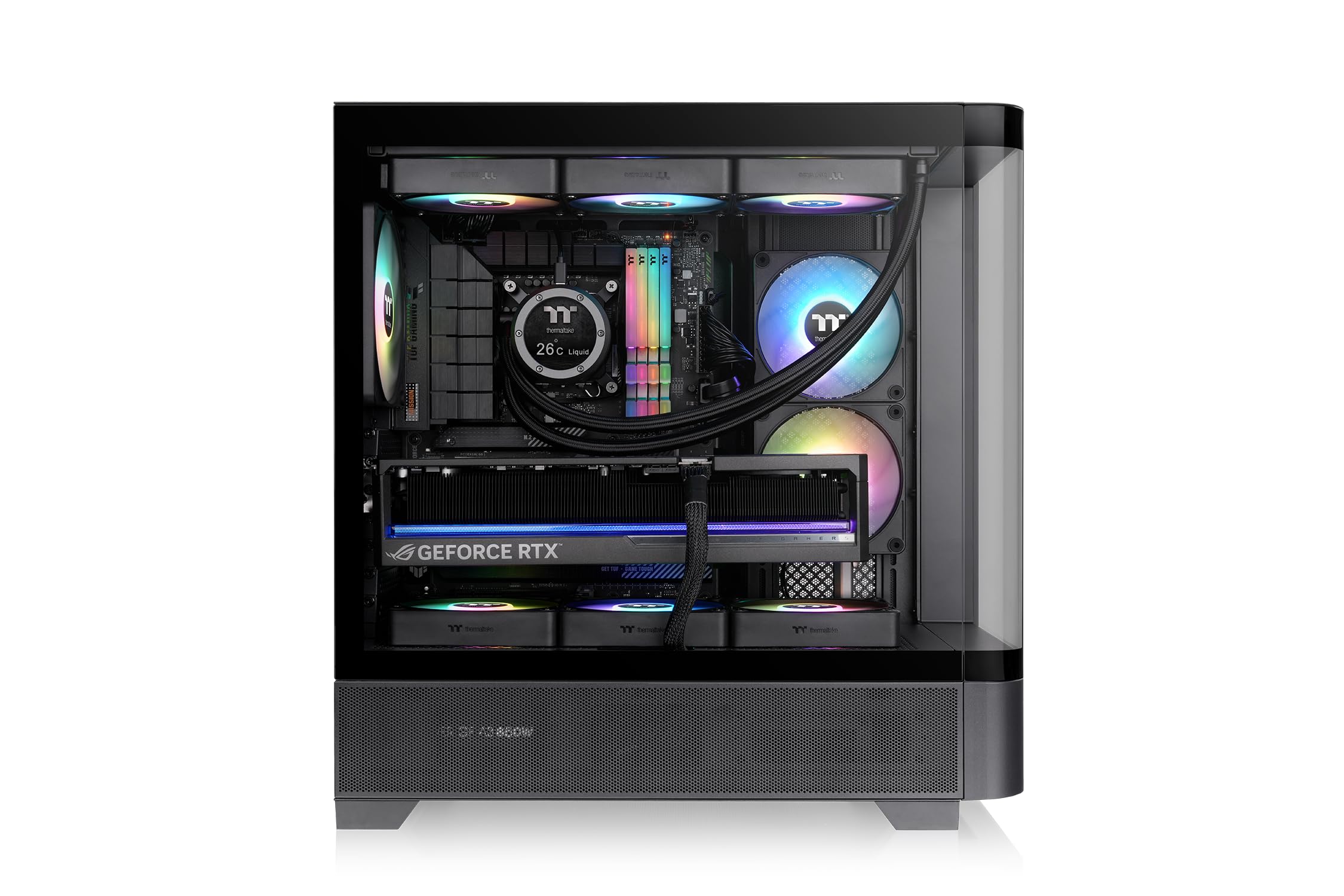 Thermaltake View 290 TG ARGB Black | ATX PC Gehäuse | Showcase Design | Tempered-Glass Front | ARGB Lüfter | AIO/Wasserkühlung Support | sehr leiser Airflow | Hidden-Connector | USB 3.0 5