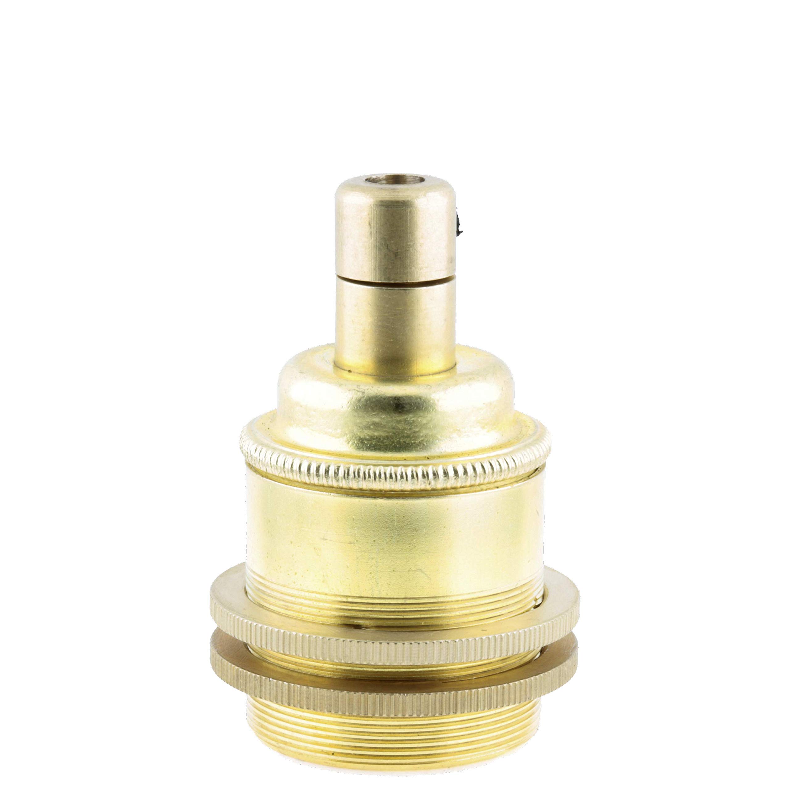 Edison Screw (E27) Solid Brass Earthed Lampholder with 2 Shade Rings and Metal Cord Grip