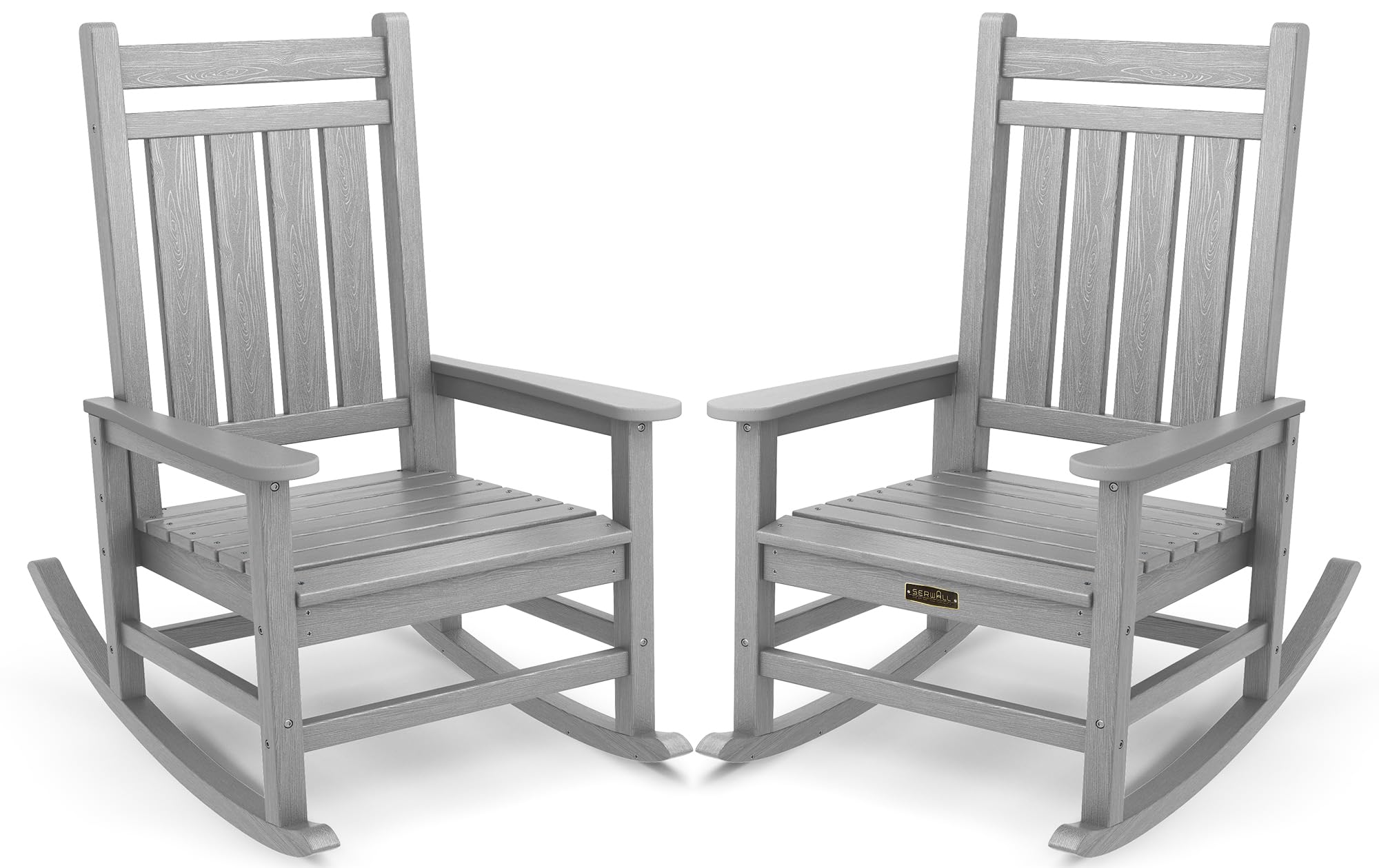 SERWALL Oversized Outdoor Rocking Chair Set of 2, HDPE Rocker for Adults, Patio Rocking Chairs for Porch, Sliver Gray Image