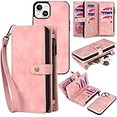 TwoHead Wallet Case Compatible with iPhone 15 Plus,Detachable Magnetic Phone Case,All-Round Shockproof Protective Leather Phone Case with Card Holder,6.7 in,Pink