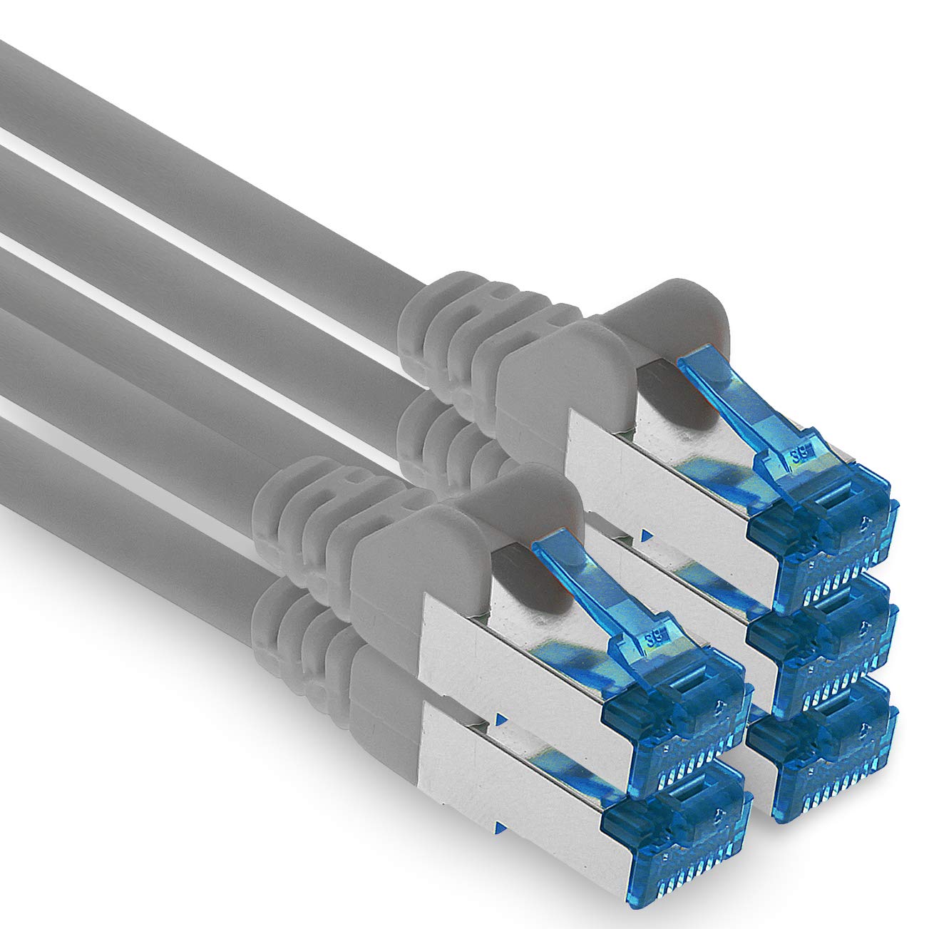 1aTTack.de Patch cable - 5x 10m Ethernet, network, LAN cable CAT6a (for gigabit networks, routers, switches, modems with RJ45 input - gray)