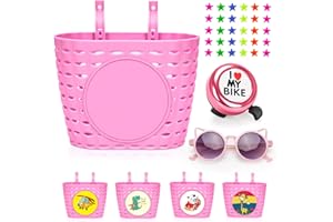 Suerico Kids Bike Basket,Bicycle Basket with Bell,Wheel Spokes, Glasses,Bike Accessories for Boys Girls