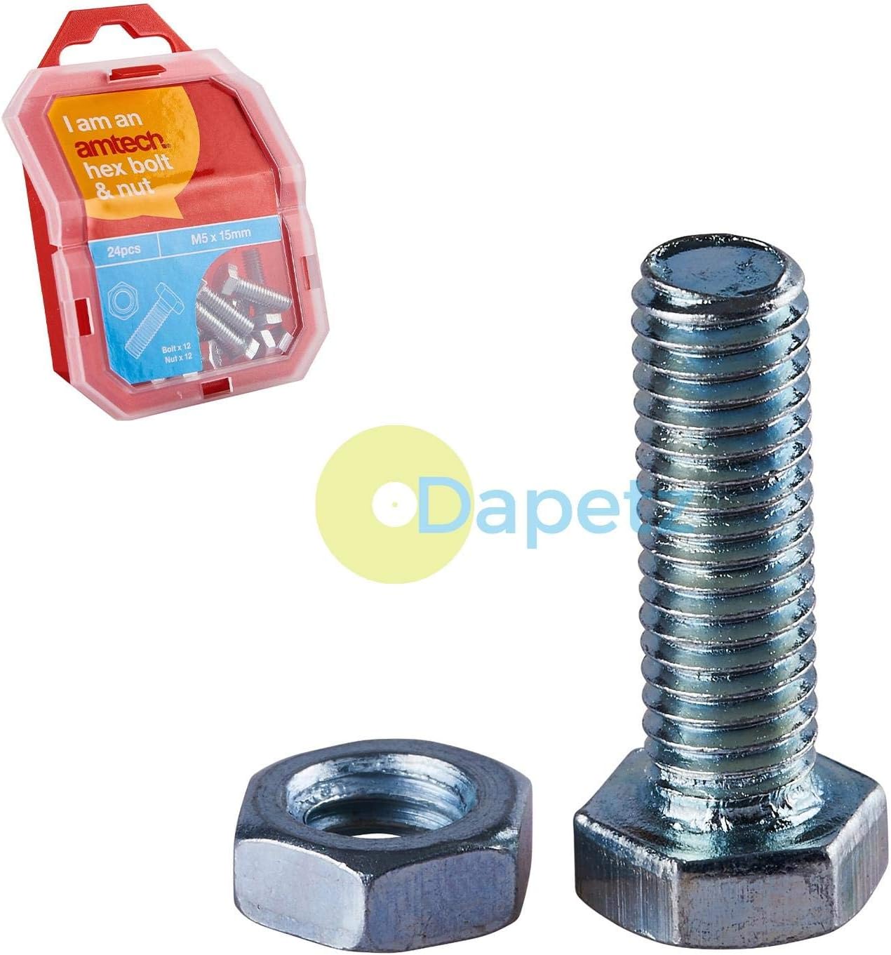 Amtech Z0325 M5 Nuts and Bolts, 15mm Hex Bolts, Hex Nuts, Zinc Plated Steel, 24 Pieces with Storage Case - Image 5
