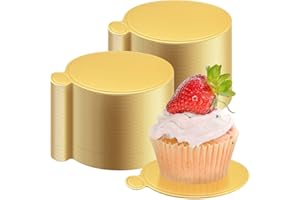 VICSAMER 102PCS Mini Cake Board, Round Gold Mousse Cupcake Base, Premium Disposable Paper Cake Base, Paper Cupcake Tray for Baking DIY, Decorating Baking Dessert Party, Wedding Birthday(3.15Inch)