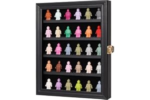 VERANI Minifigures Miniature Display Case Collectibles Display Box Wall Mount Figure Display Curio Cabinet with Lockable Anti Dust Door for Small Objects Lockable Removable Shelves - Small Black
