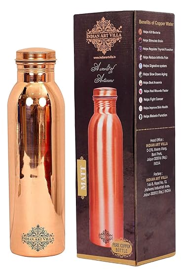 Indian Art Villa Joint Free Leak Proof Copper Bottle, Travel Essential, Tableware, Yoga, 800 ML