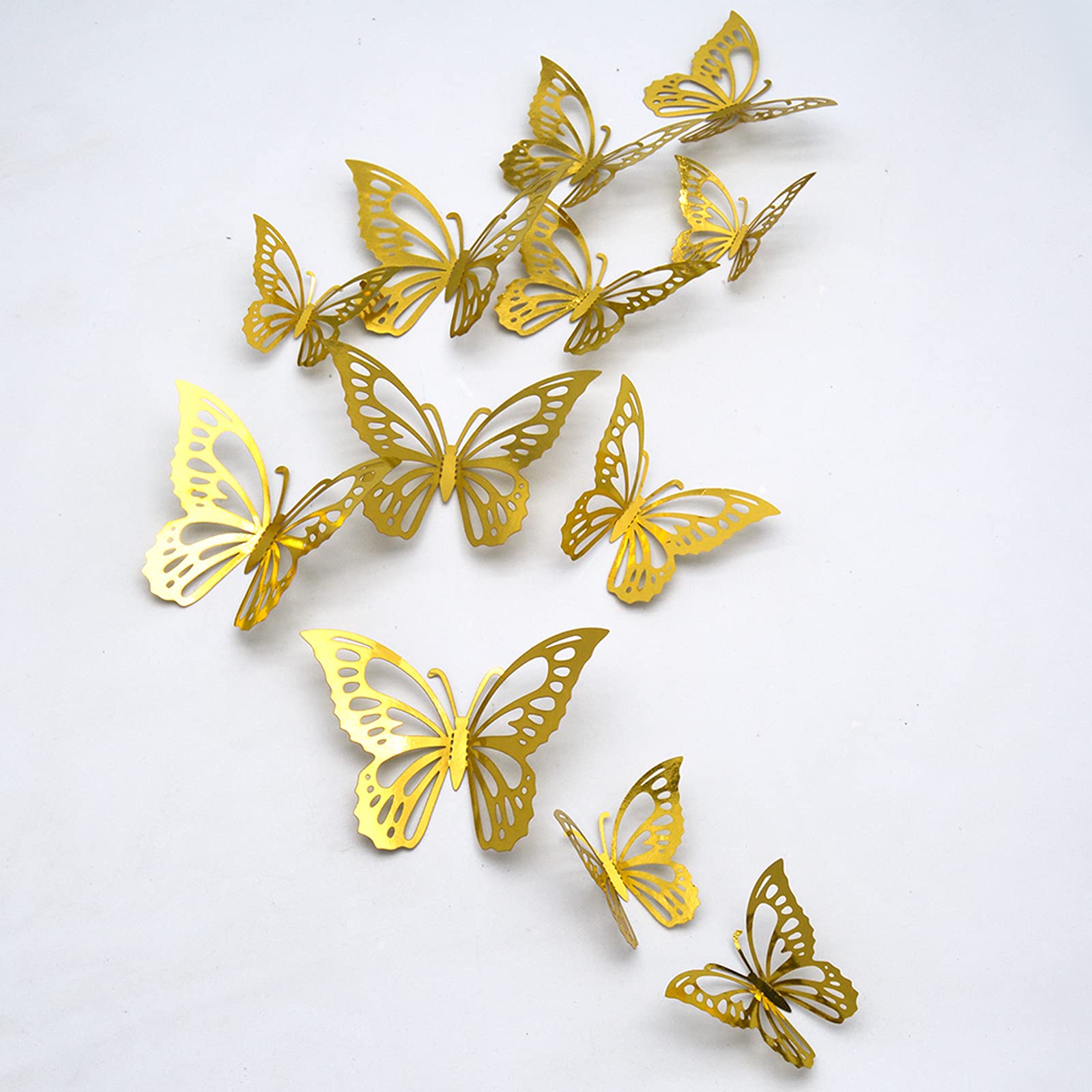 24 x 3D Butterfly Wall Stickers, CAYUDEN Stickers Combination 3D Butterfly Stickers Home Decoration DIY Removable Paper Decora for Home, Living Room, Bedroom, Party Decor (Gold)