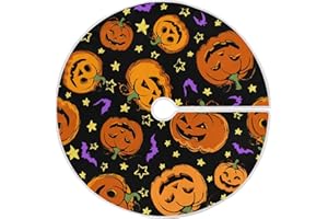 Aflyko Halloween Tree Skirt Pumpkin Purple Bat Xmas Tree Base Cover Mat Holiday Party Home Decor 35.4"