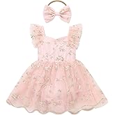 FYMNSI Infant Baby Girl 1st Birthday Outfit Floral Lace Tulle Romper Tutu Dress Headband 2PCS Bodysuit Princess Summer Clothe