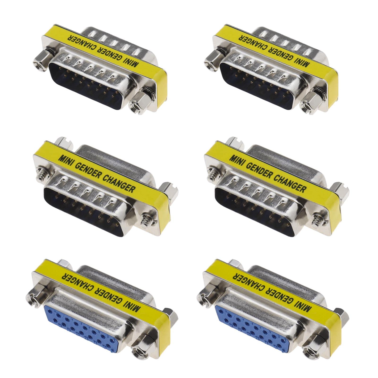 YINETTECH 6PCS DB15 Adapter 15 Pin 2-Row Male to Male Female to Female Male to Female Serial Cable Gender Changer Port DSUB Coupler DSUB-RS232-D15 Cable Converter Port Adapter