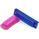 Koogel 2 PCS Translucent Kids Harmonica,10 Hole Harmonica for Toddler Musical Instruments for Beginners Party Birthday Gifts