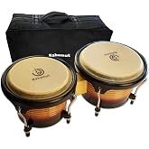 BAHAMUT 7"+9" Wooden Bongo Drums for Adults, Bongos for Pros with Bag | Poplar Shells with Cowhide Heads for Bright, Powerful Sound; Larger 7" &amp; 9" Set for Stage; Tuning Wrench &amp; Bag Included
