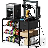 GUULIBERA 3D Printer Stand with Filament Storage Rack, Black 3D Printer Table with Power Outlet, 3-Tier Filament Holder with Drawer, 3D Printer Filament Stand Organized for Office Workshop Studio