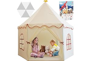 TTLOJ Large Girls Play Tent Princess, Boys Castle Kids Playhouse Indoor Outdoor Toddler Teepee | American Style Design, Age 3-8| Detailed Instructions| Colorful Package| Christmas Birthday Gift Beige