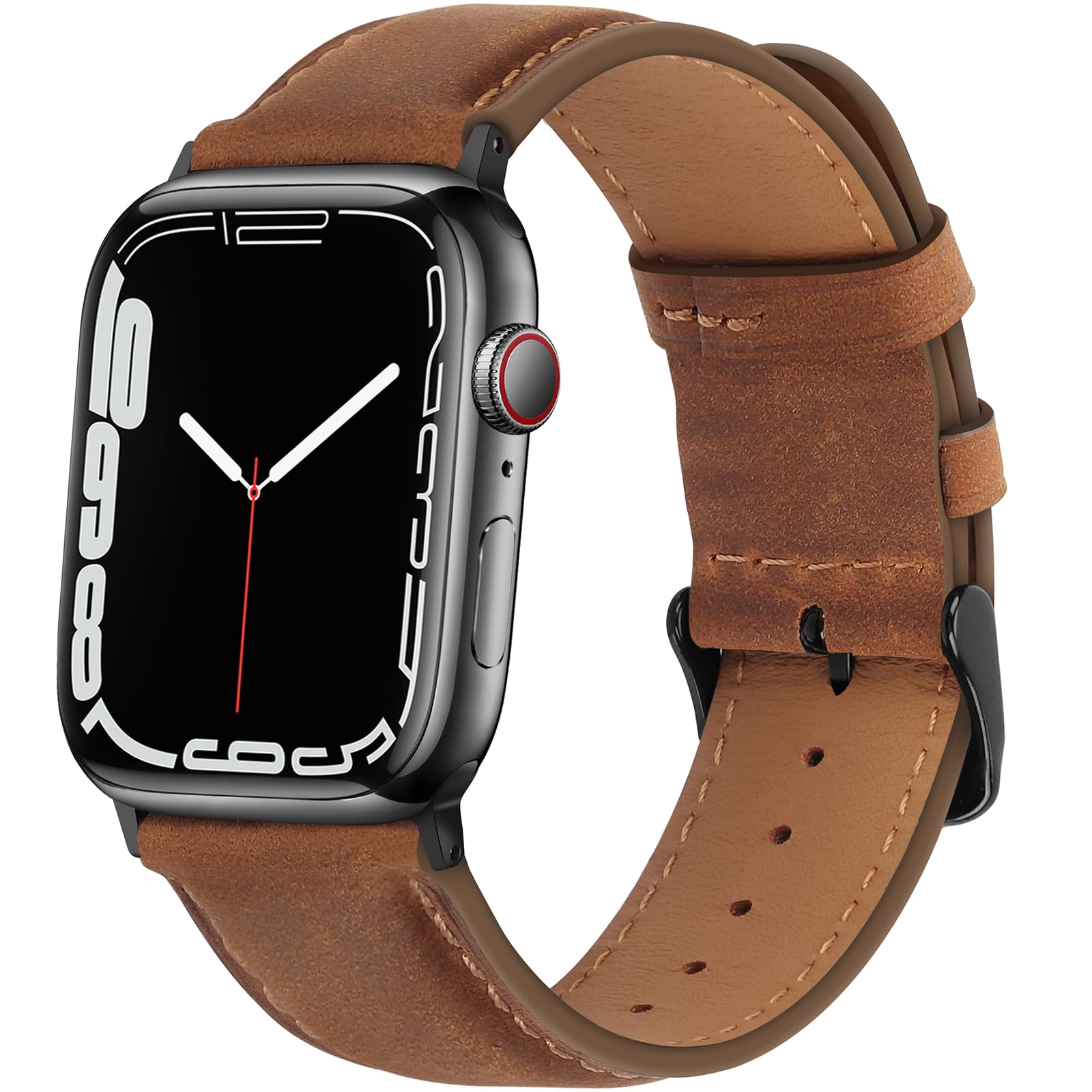 HITZEE Leather Straps Compatible with Apple Watch Strap 49mm 46mm 45mm 44mm 42mm for Women Men, Genuine Leather Band Compatible with Apple Watch Ultra 2 SE2 SE Series 10 9 8 7 6 5 4 3 2 1, Brown