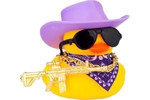 CoFuBcad Car Rubber Duck, Yellow Duck Dashboard Decoration with Cowboy Hat Necklace Sunglasses Cool Prop for Car Dashboard Decorations (Light Purple)