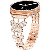 Alociaga Bling Band with Case Compatible for Samsung Galaxy Watch 8 40mm 44mm, Women Diamond Butterfly Metal Bracelet Rhinestone Strap with Protector Case