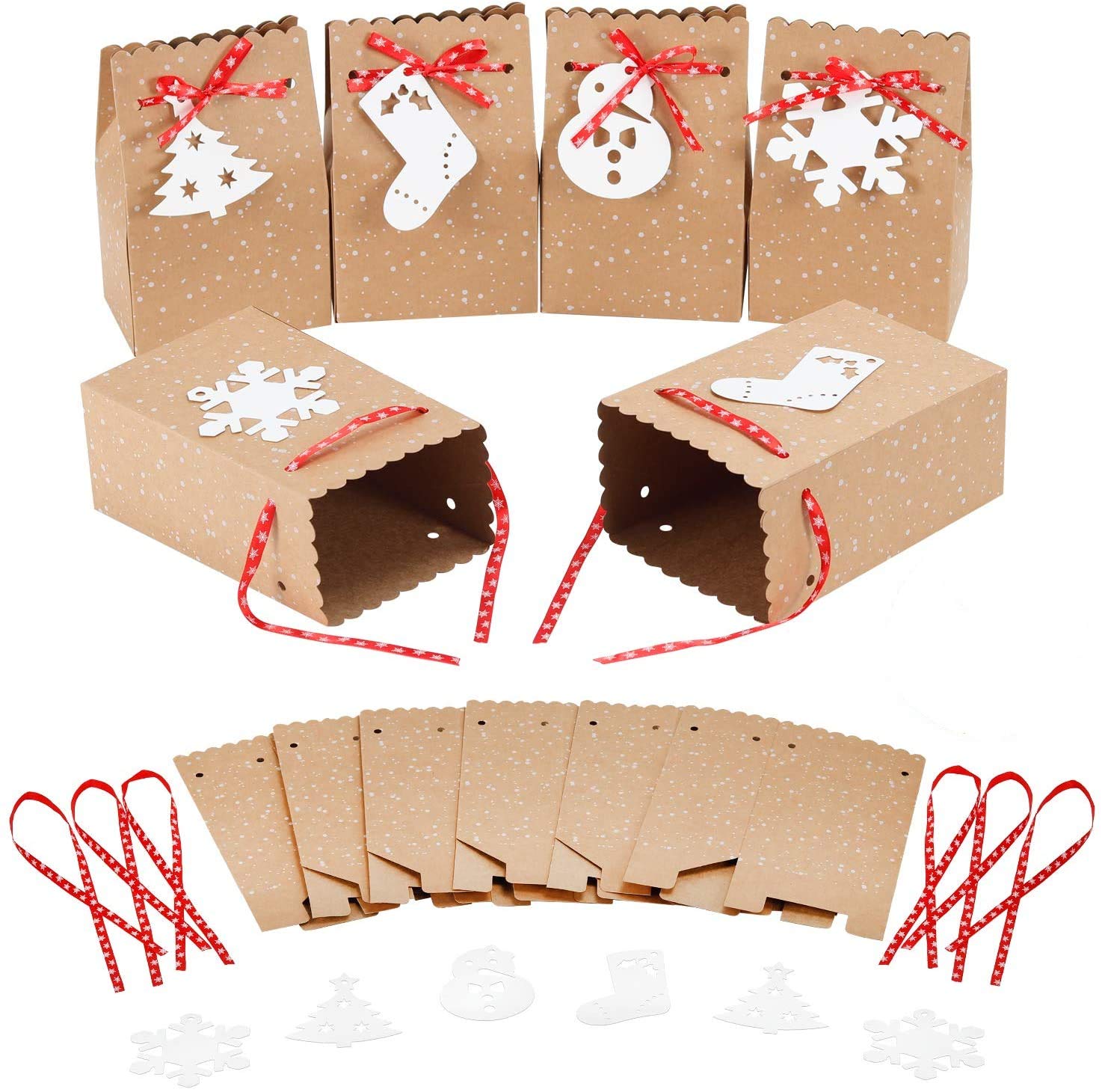 MonQi 30pcs Kraft Paper Christmas Candy Box Gift Box, Fold Up Easily Xmas Party Favor Bags for Christmas Festival Party Christmas Favors (4.5" x 3" x 7")