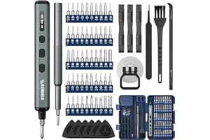 STREBITO Mini Electric Screwdriver Set, 67 in 1 Electric Precision Screwdriver - 50 S2 Magnetic Bits, 5 Torque Settings, 4 LED Lights, Electric Screwdriver Kit for PC Phone Laptop Camera Electronics