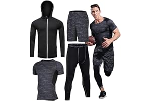BOOMCOOL 4PCS Gym Clothes for Men,Workout Sets incluir Compression Shirt Pants Hoodie for outdoor sports running,indoor fitness