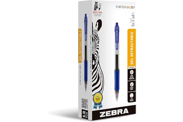Zebra Pen SARASA Dry X20 Retractable Gel Pens, 0.7mm Medium Point, Blue Ink with Rapid Fast Dry Ink Technology, Ideal for the