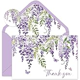 Whaline 24Pcs Lavender Thank You Cards with Envelopes and Stickers Purple Flower Butterfly Greeting Cards Blank Note Cards for Birthday Wedding Party Supplies