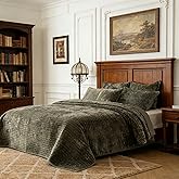 COCOPLOCEUS 3 Pieces Luxurious Velvet Oversized King Quilt Bedding Set 120x128 Striped Bedspread Coverlet Quilted Set with 2 Pillow Shams 20x36 Ultra Soft Comforter for All Season, Army Green