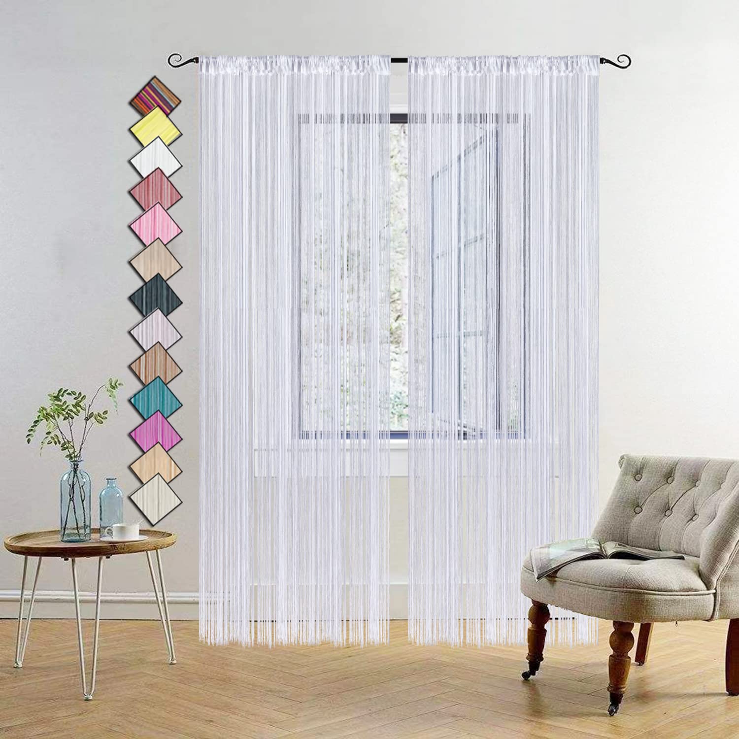 HSYLYM 2 String Door Curtains Window Decorations Room Divider Room Decorations Curtain for Window (White 2 PCS, 35"x79") — image 1