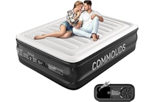 COMMOUDS Queen Air Mattress with Built-in Pump, 18" Raised Blow up Mattress, Comfort Inflatable Mattress with Waterproof Flocked Top, Portable Airbed for Guests, Camping, Home & Travel Use, 660lbs Max