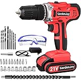 GardenJoy Cordless Power Drill Set: 21V Electric Drill with Fast Charger 3/8-Inch Keyless Chuck 2 Variable Speed 24+1 Torque 