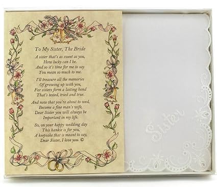 Wedding Collectibles Poetry Hankie For Bride From Sister Wedding