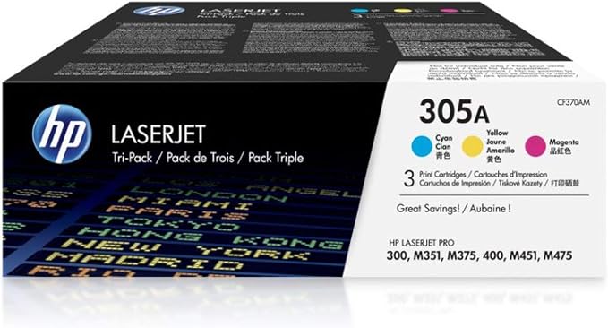 HP 305A | CE411A, CE412A, CE413A | 3 cartuchos de tóner | Cian, Amarillo,  Magenta: Office Products - Amazon.com