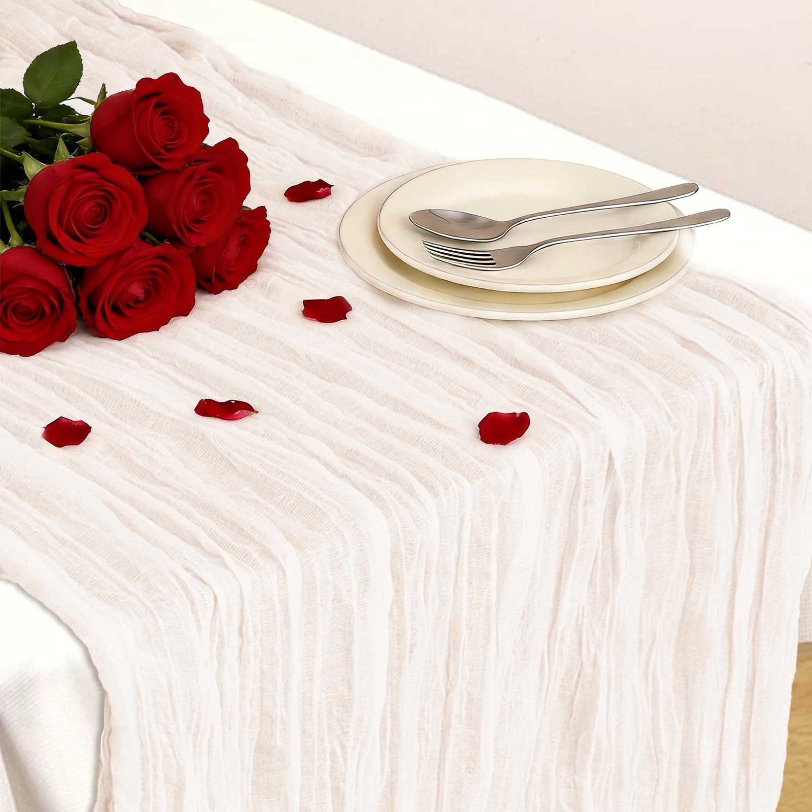Photo 1 of ******WHITE COLOR****** White Table Runner, 10 Ft 120 in Cheesecloth Table Runner, Spring Rustic Table Runners for Wedding, Party, Bridal Shower, Boho Table Runners for Valentines Day and Easter