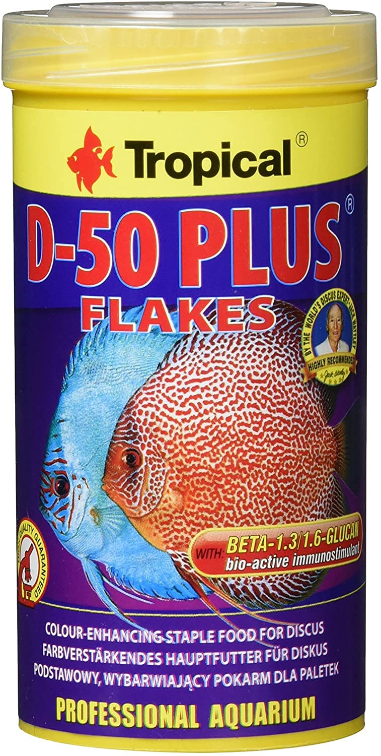 Tropical D-50 Plus Diskusfutter – Farbverstärkendes Flockenfutter Mit 50% Protein, Astaxanthin Und Beta-Glucan