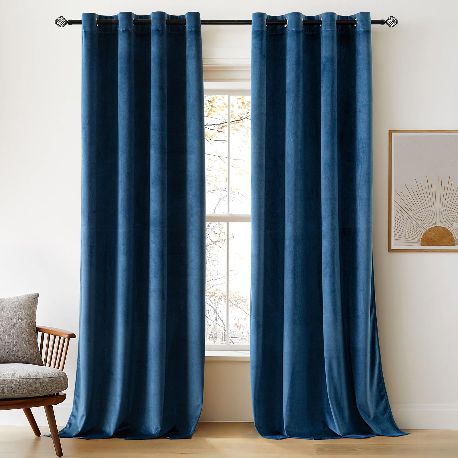 Woaboy Velvet Curtains 90 Drop Peacock Blue Curtain for Living Room Thermal Blackout for Bedroom Luxury Eyelet Drapes Soft Window Treatment Insulated Soundproof & Room Darkening W 46 x L 90 2 Panels — image 1