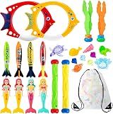 Vinitoy 24 Pcs Diving Toys Set for Pool Kids Diving Mermaids Torpedoes Rings view 1