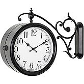 JUMBO HUMBLE Double Sided Wall Clock, European Metal Vintage Wall Clock, Large Antique Corner Wall Clocks for Garden,Indoor,Outdoor,Living Room Decor