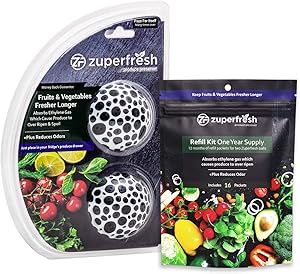 Zuperfresh Produce Saver Combo Pack 1 Year Supply, Extend the Life of Your Fruits & Vegetables, Absorbs Ethylene Gas Which Cause Produce to Over Ripen & Spoil